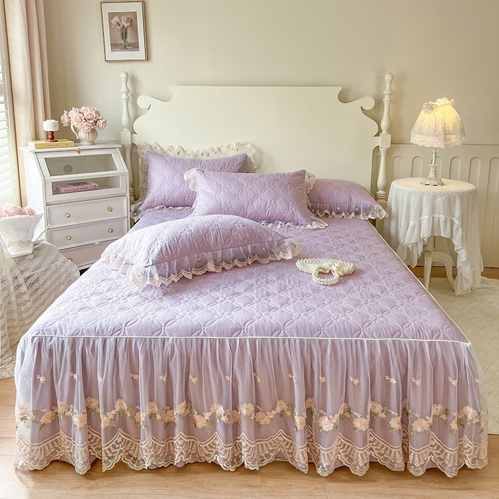 网红馆 2025新款蕾丝花边全棉床裙晨暮花间系列 浅紫