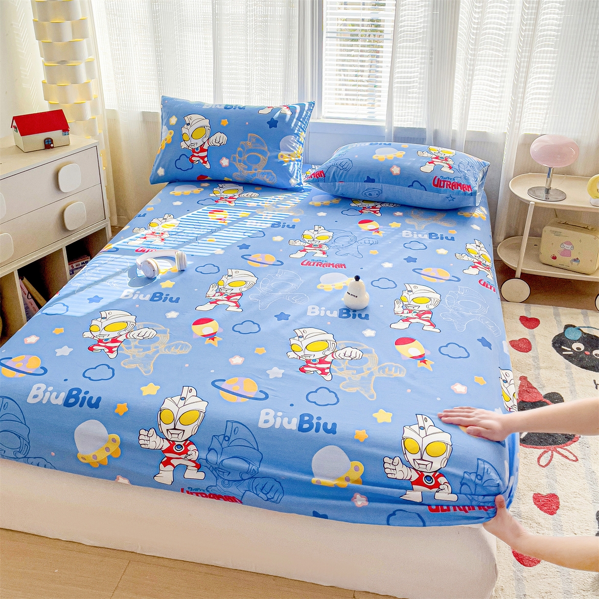 91家纺网 家纺一手货源 找家纺 名兮家居 2025新款全棉纯棉13372经典奥特曼-三丽鸥成人床床笠单件单床笠【含防伪标】 光线王子