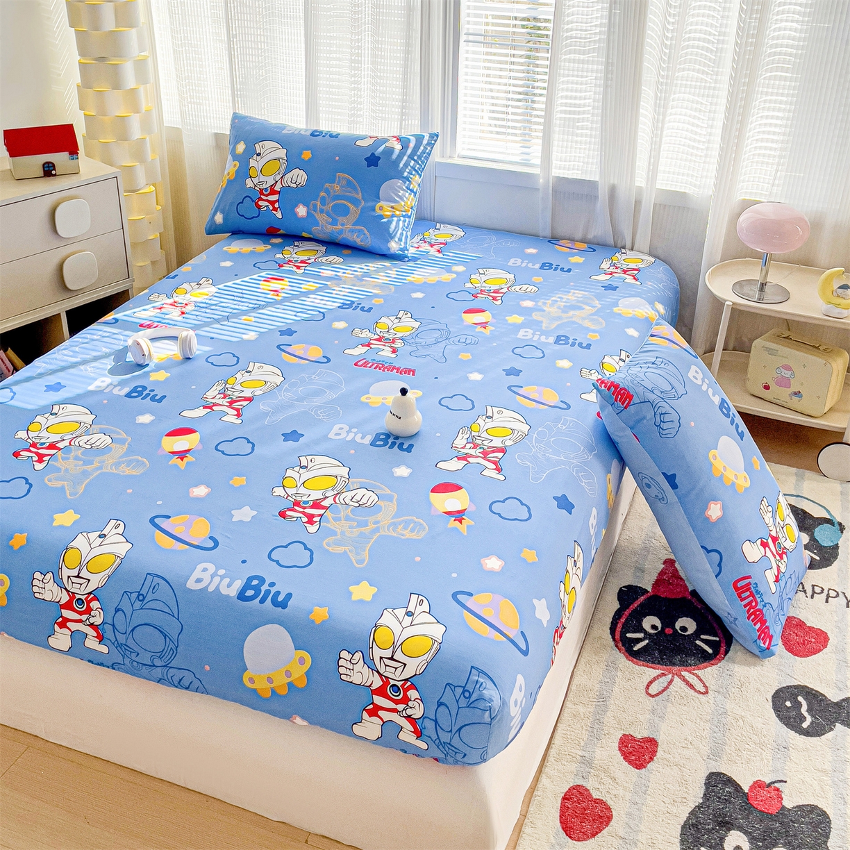 91家纺网 家纺一手货源 找家纺 名兮家居 2025新款全棉纯棉13372经典奥特曼-三丽鸥成人床床笠单件单床笠【含防伪标】 光线王子