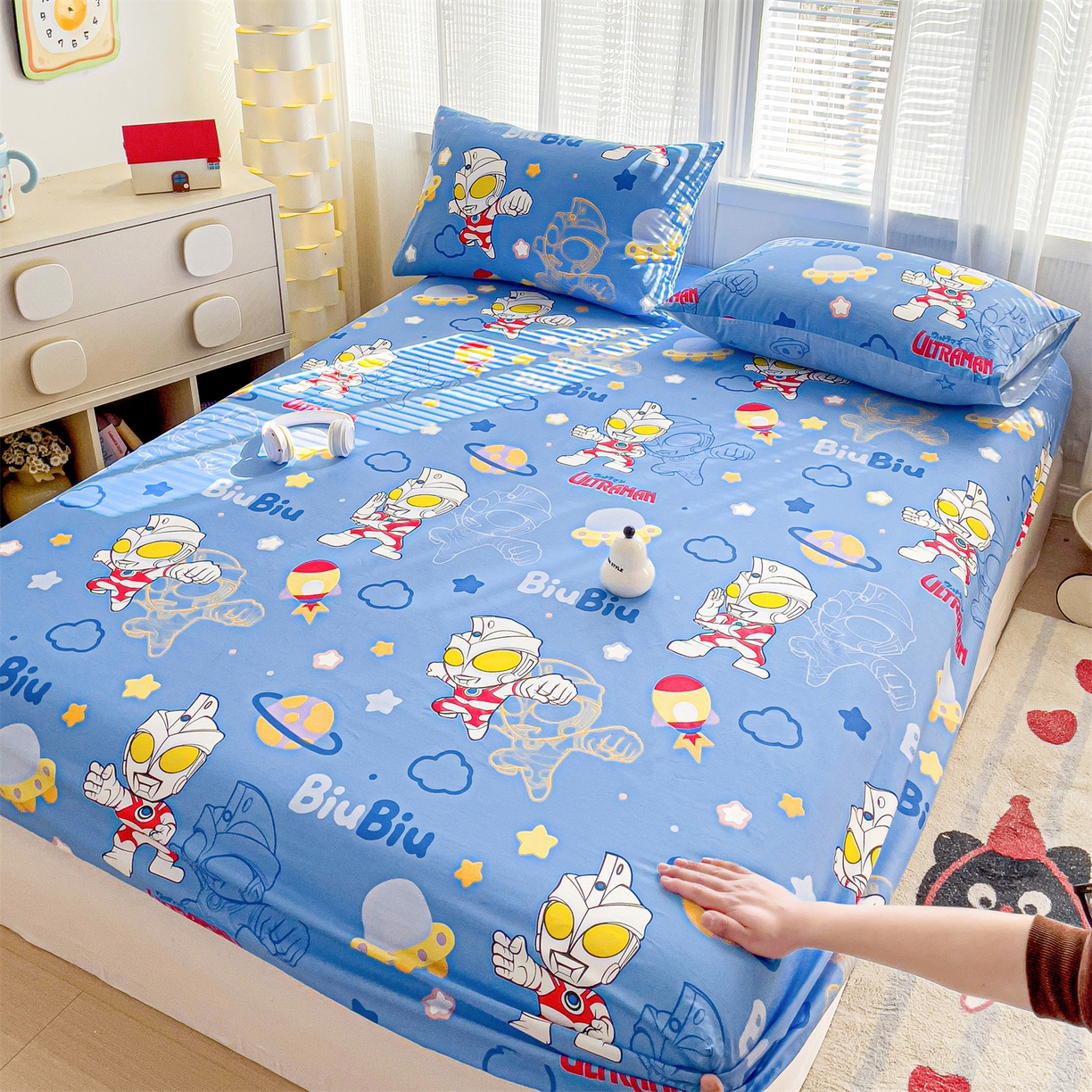 91家纺网 家纺一手货源 找家纺 名兮家居 2025新款全棉纯棉13372经典奥特曼-三丽鸥成人床床笠单件单床笠【含防伪标】 光线王子