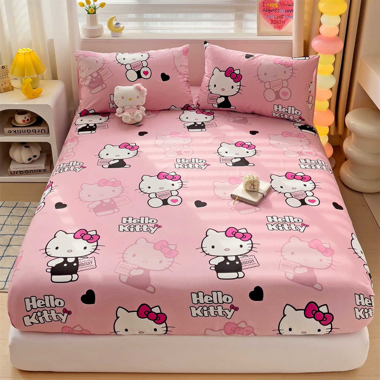 名兮家居 2025新款全棉纯棉13372经典奥特曼-三丽鸥成人床床笠单件单床笠【含防伪标】 爱心kt