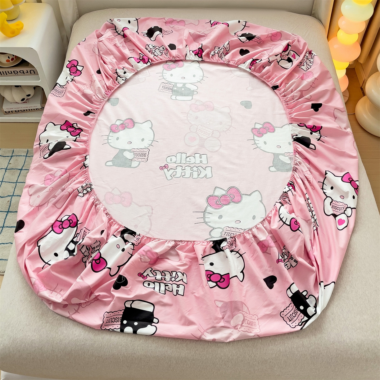 91家纺网 家纺一手货源 找家纺 名兮家居 2025新款全棉纯棉13372经典奥特曼-三丽鸥成人床床笠单件单床笠【含防伪标】 爱心kt