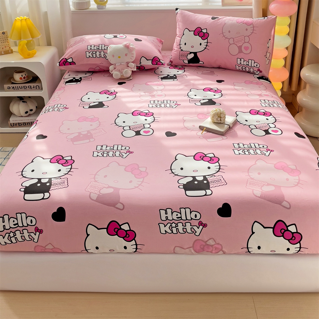 91家纺网 家纺一手货源 找家纺 名兮家居 2025新款全棉纯棉13372经典奥特曼-三丽鸥成人床床笠单件单床笠【含防伪标】 爱心kt