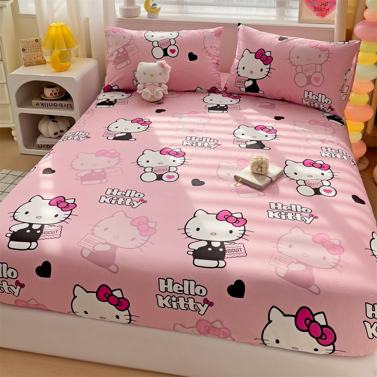 91家纺网 家纺一手货源 找家纺 名兮家居 2025新款全棉纯棉13372经典奥特曼-三丽鸥成人床床笠单件单床笠【含防伪标】 爱心kt