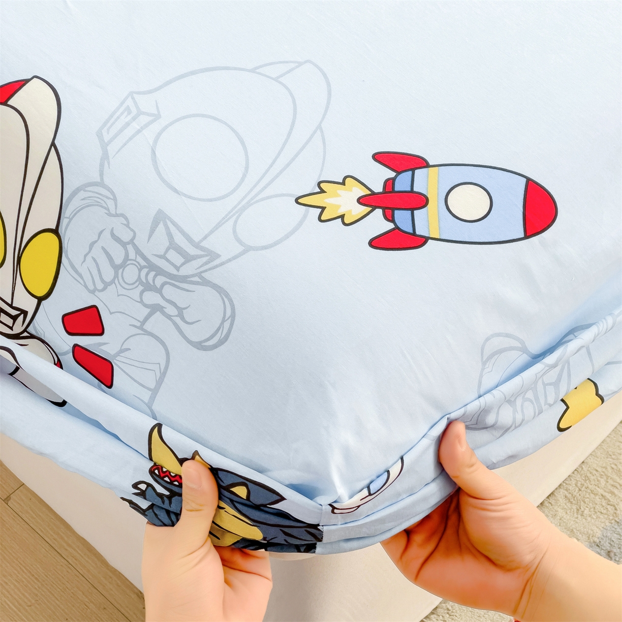 91家纺网 家纺一手货源 找家纺 名兮家居 2025新款全棉纯棉13372经典奥特曼-三丽鸥成人床床笠单件单床笠【含防伪标】 奥特勇士