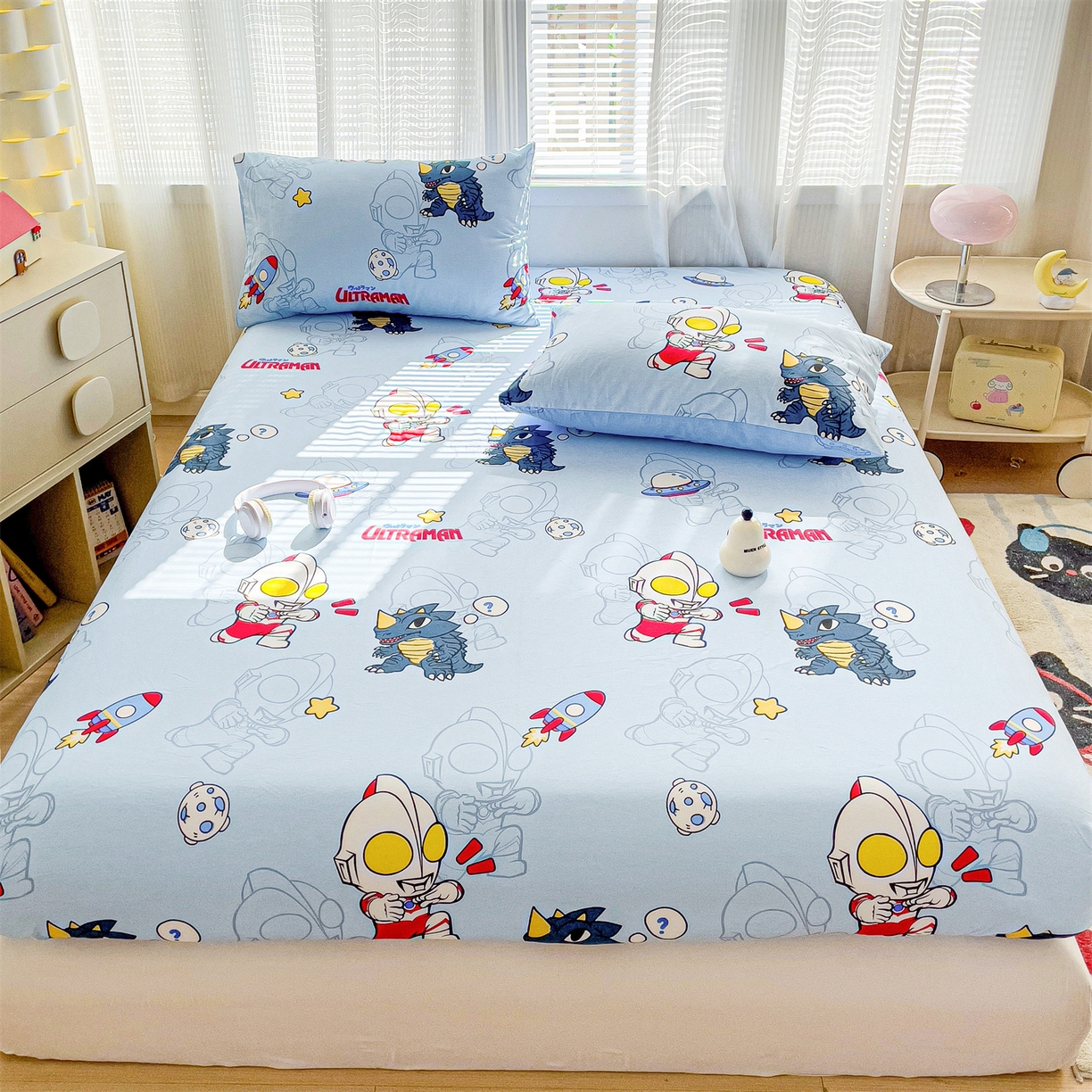 91家纺网 家纺一手货源 找家纺 名兮家居 2025新款全棉纯棉13372经典奥特曼-三丽鸥成人床床笠单件单床笠【含防伪标】 奥特勇士