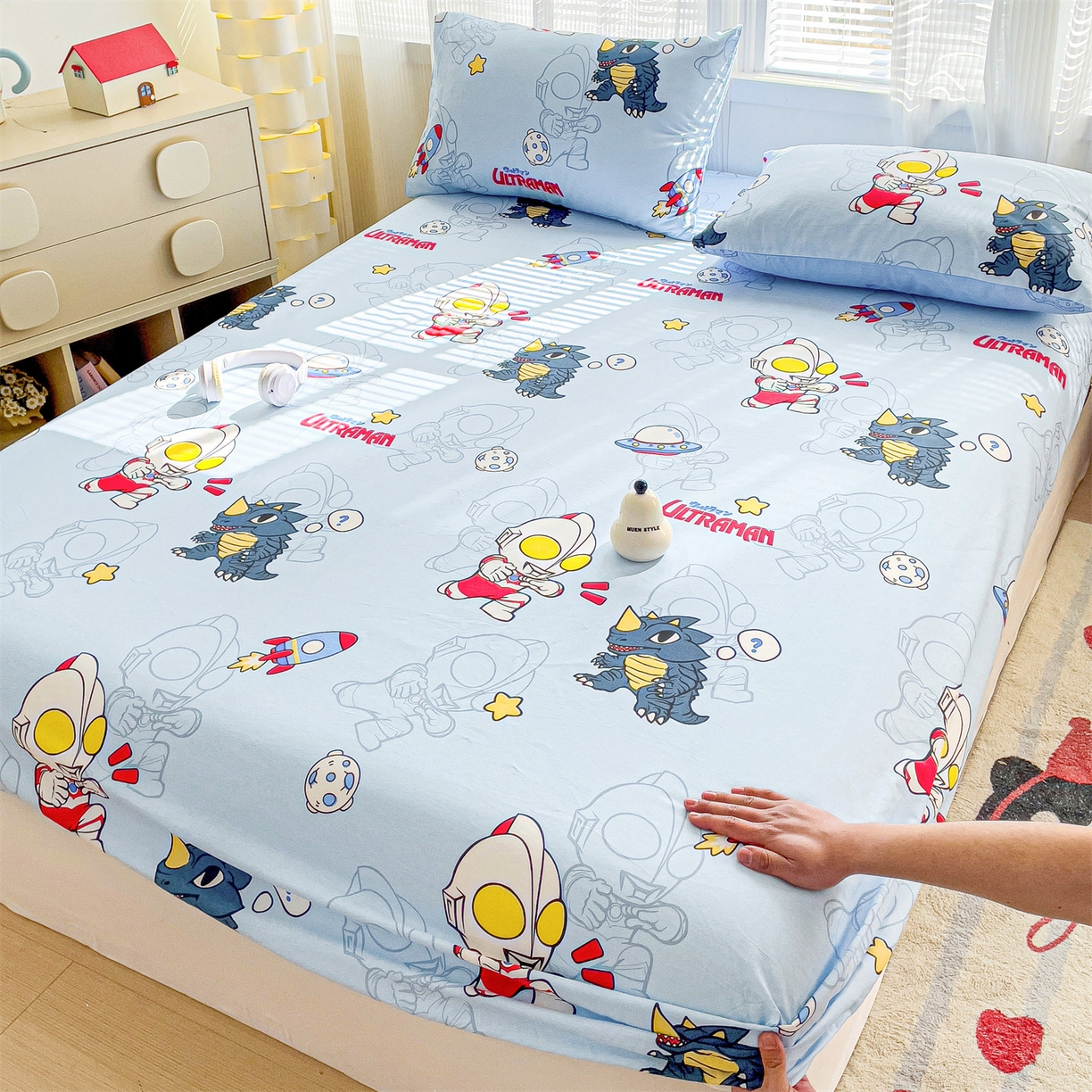 91家纺网 家纺一手货源 找家纺 名兮家居 2025新款全棉纯棉13372经典奥特曼-三丽鸥成人床床笠单件单床笠【含防伪标】 奥特勇士