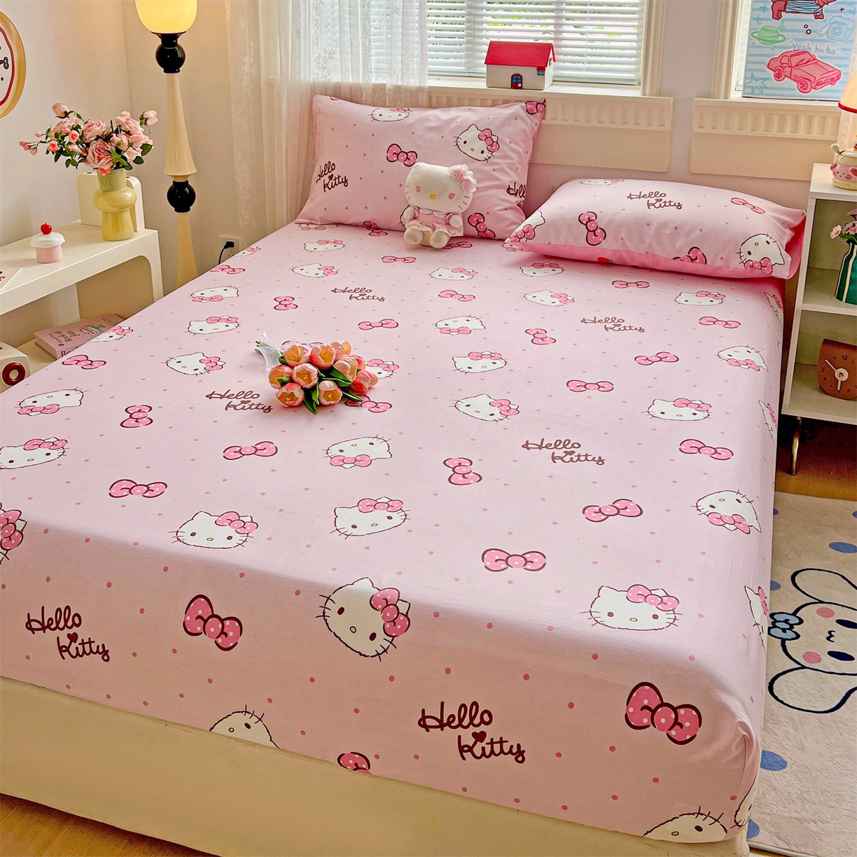 91家纺网 家纺一手货源 找家纺 名兮家居 2025新款全棉纯棉13372经典奥特曼-三丽鸥成人床床笠单件单床笠【含防伪标】 呆萌kt