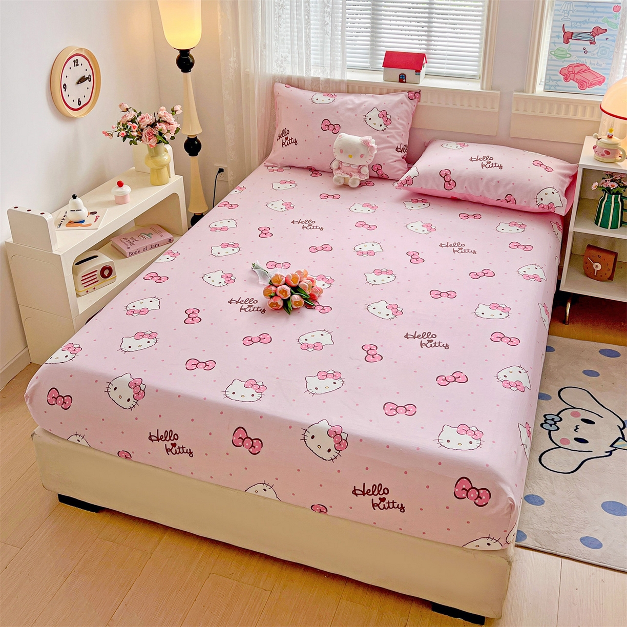 91家纺网 家纺一手货源 找家纺 名兮家居 2025新款全棉纯棉13372经典奥特曼-三丽鸥成人床床笠单件单床笠【含防伪标】 呆萌kt