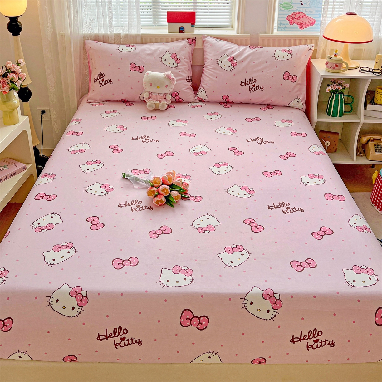 91家纺网 家纺一手货源 找家纺 名兮家居 2025新款全棉纯棉13372经典奥特曼-三丽鸥成人床床笠单件单床笠【含防伪标】 呆萌kt