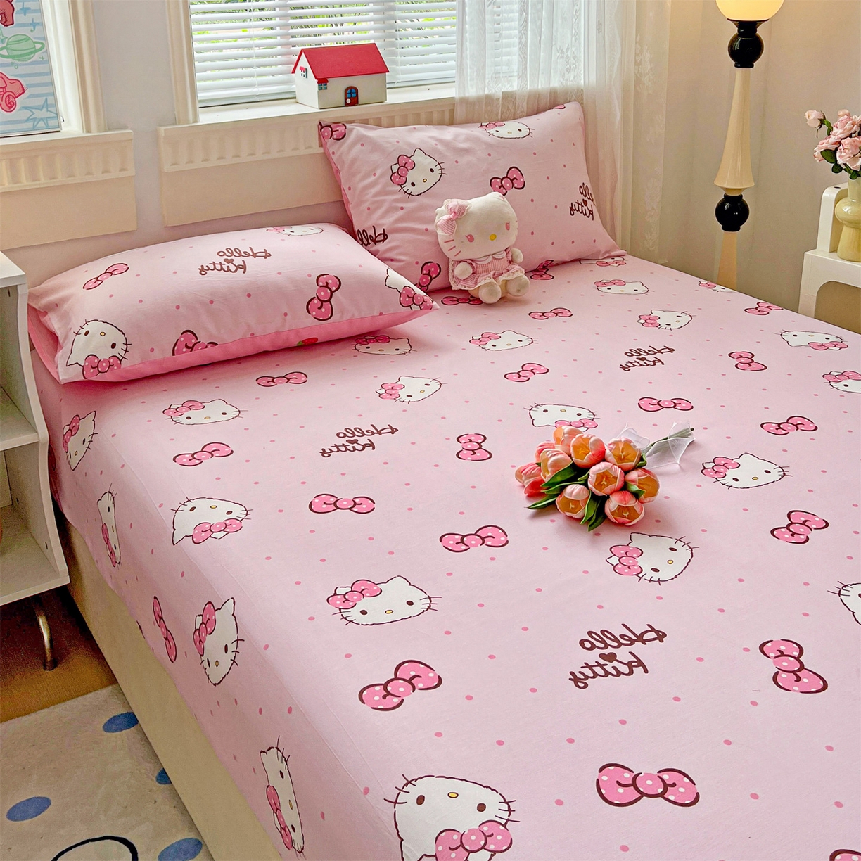 91家纺网 家纺一手货源 找家纺 名兮家居 2025新款全棉纯棉13372经典奥特曼-三丽鸥成人床床笠单件单床笠【含防伪标】 呆萌kt