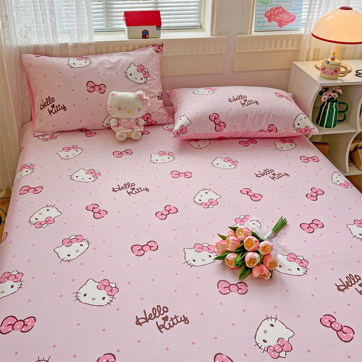 91家纺网 家纺一手货源 找家纺 名兮家居 2025新款全棉纯棉13372经典奥特曼-三丽鸥成人床床笠单件单床笠【含防伪标】 呆萌kt