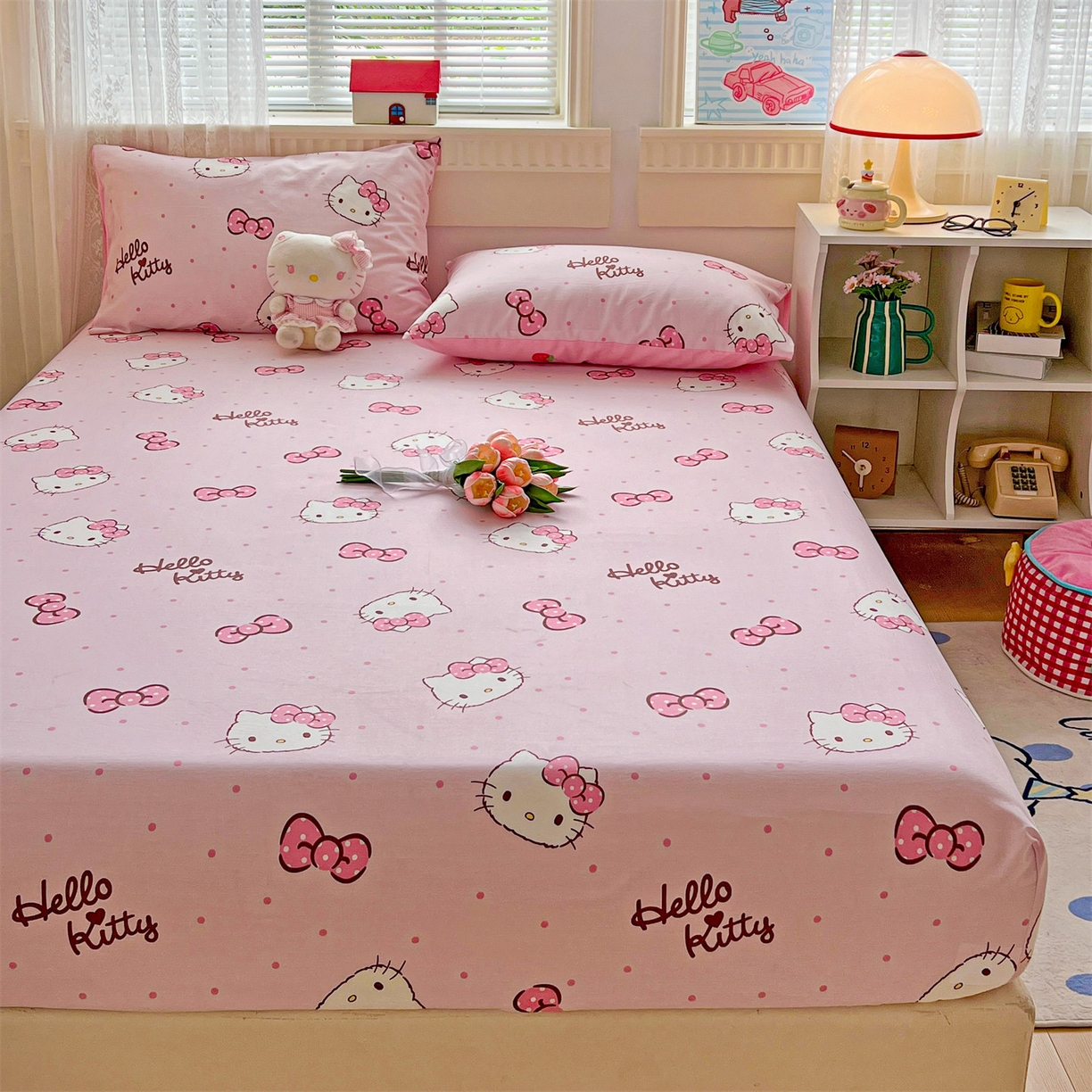 91家纺网 家纺一手货源 找家纺 名兮家居 2025新款全棉纯棉13372经典奥特曼-三丽鸥成人床床笠单件单床笠【含防伪标】 呆萌kt