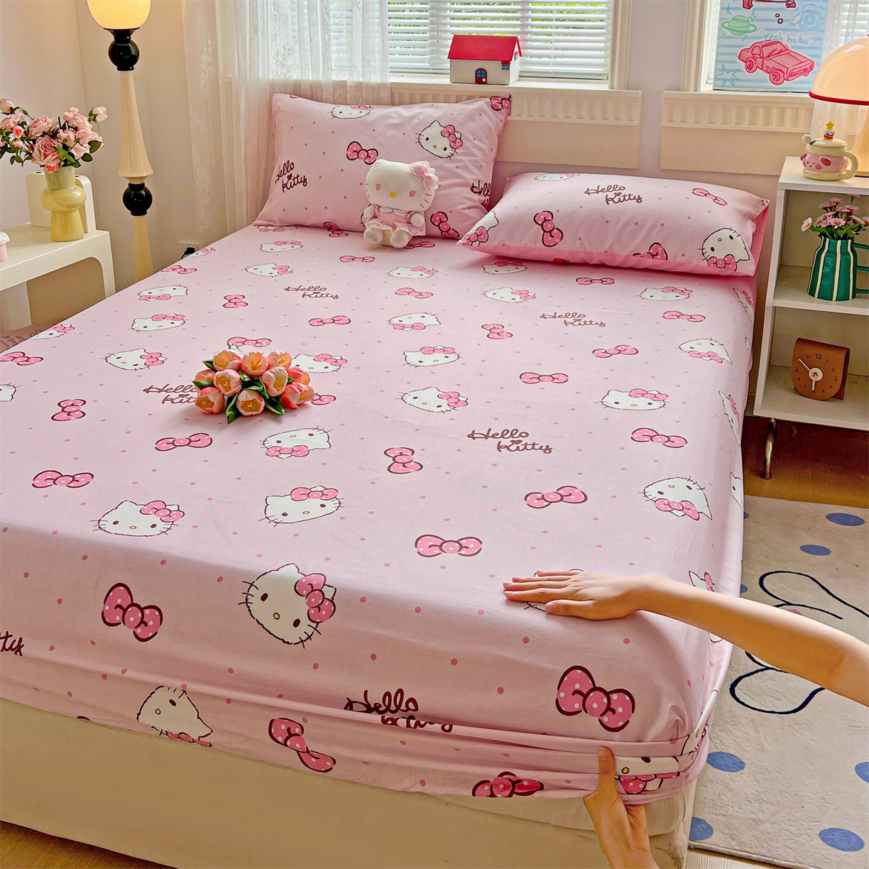 91家纺网 家纺一手货源 找家纺 名兮家居 2025新款全棉纯棉13372经典奥特曼-三丽鸥成人床床笠单件单床笠【含防伪标】 呆萌kt