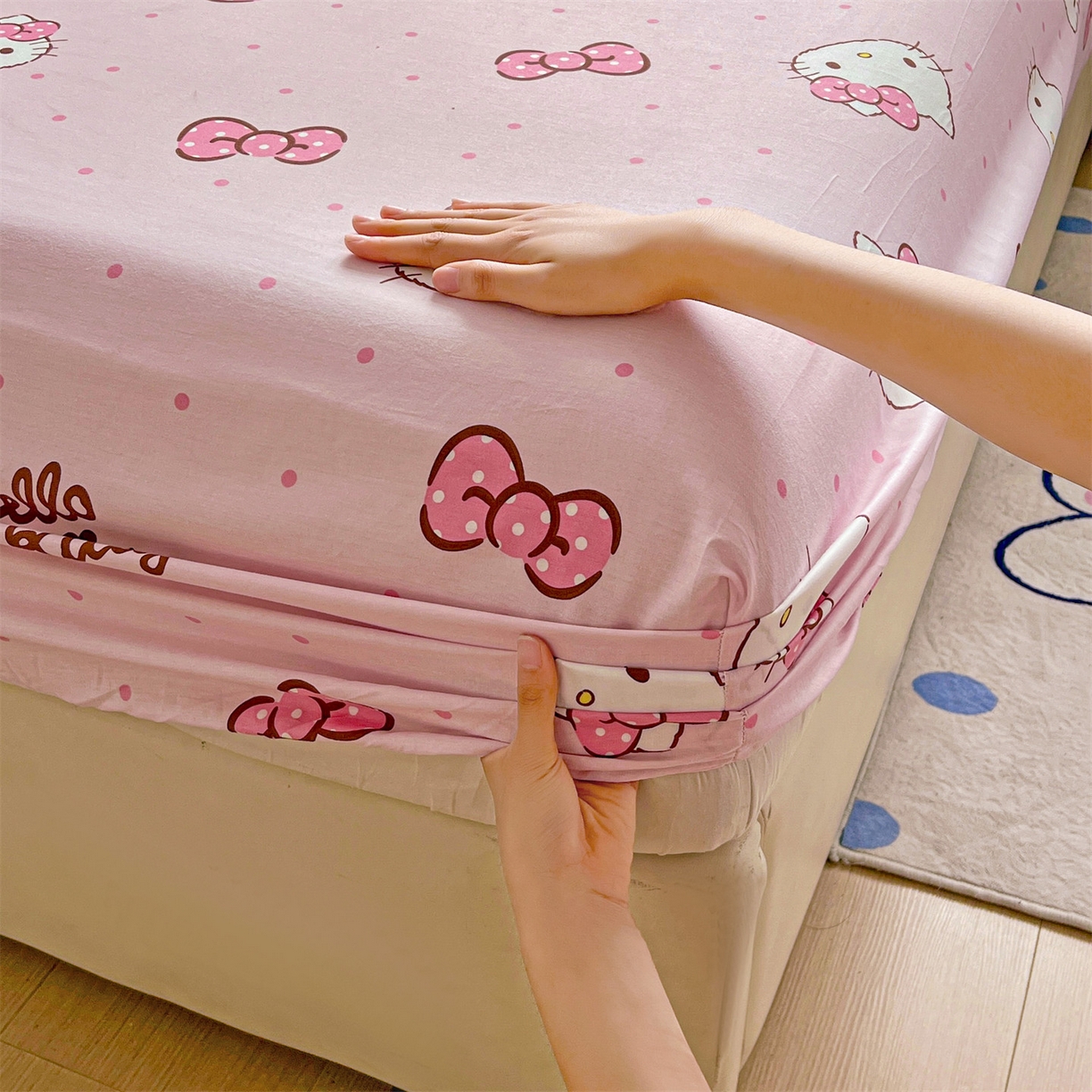 91家纺网 家纺一手货源 找家纺 名兮家居 2025新款全棉纯棉13372经典奥特曼-三丽鸥成人床床笠单件单床笠【含防伪标】 呆萌kt