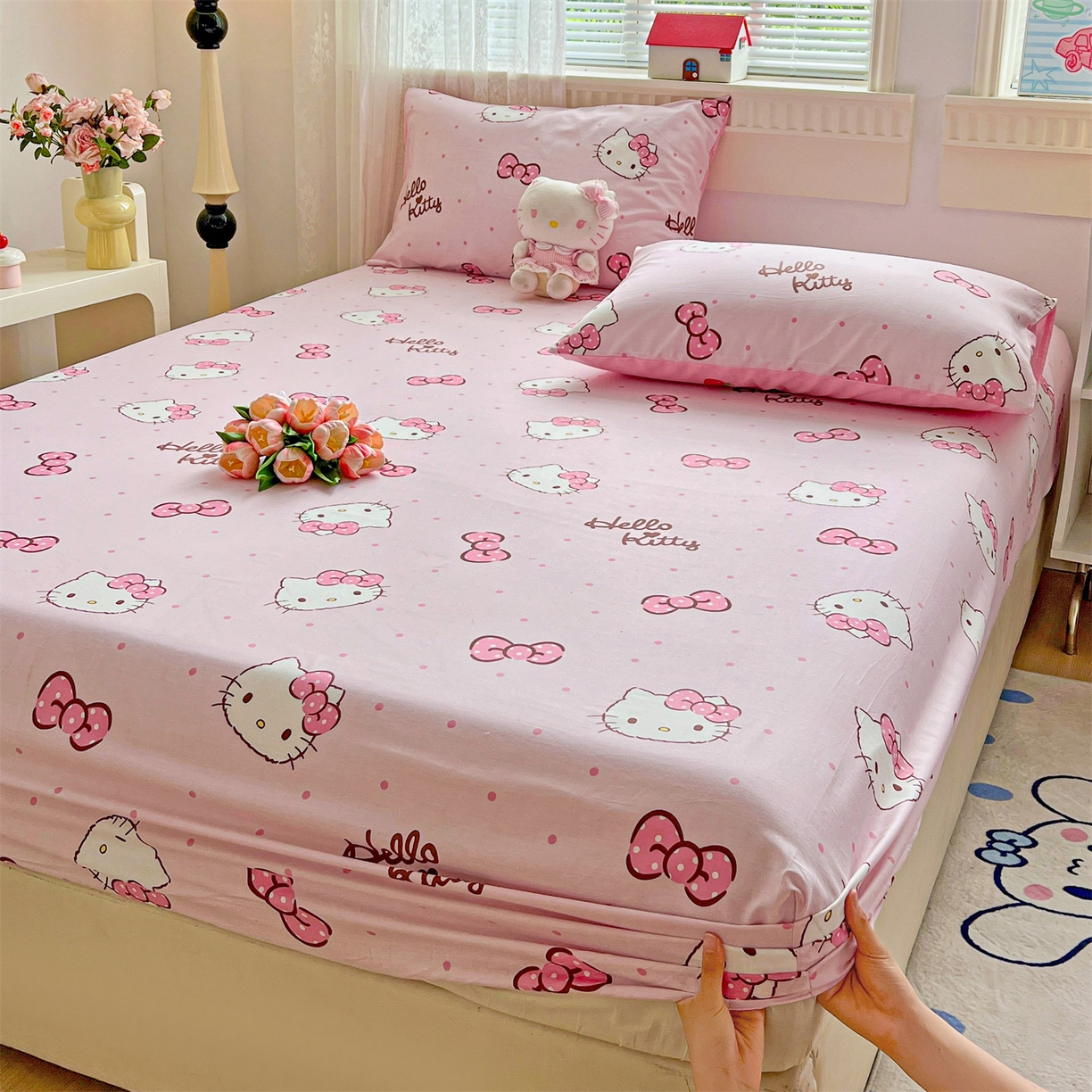 91家纺网 家纺一手货源 找家纺 名兮家居 2025新款全棉纯棉13372经典奥特曼-三丽鸥成人床床笠单件单床笠【含防伪标】 呆萌kt