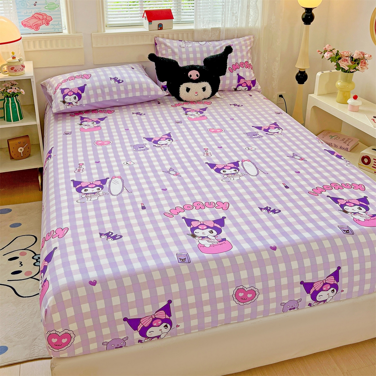 91家纺网 家纺一手货源 找家纺 名兮家居 2025新款全棉纯棉13372经典奥特曼-三丽鸥成人床床笠单件单床笠【含防伪标】 格子库洛米