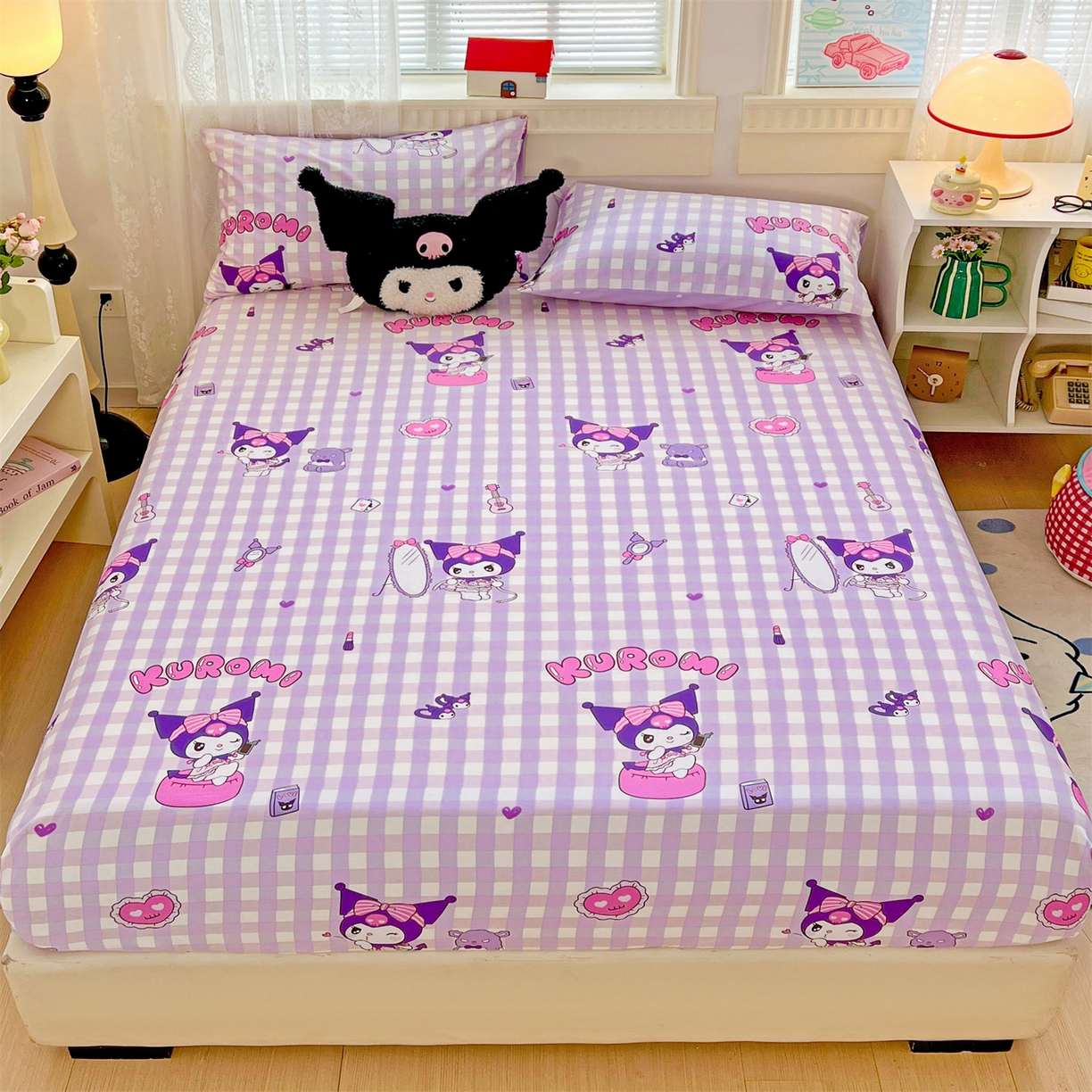 名兮家居 2025新款全棉纯棉13372经典奥特曼-三丽鸥成人床床笠单件单床笠【含防伪标】 格子库洛米