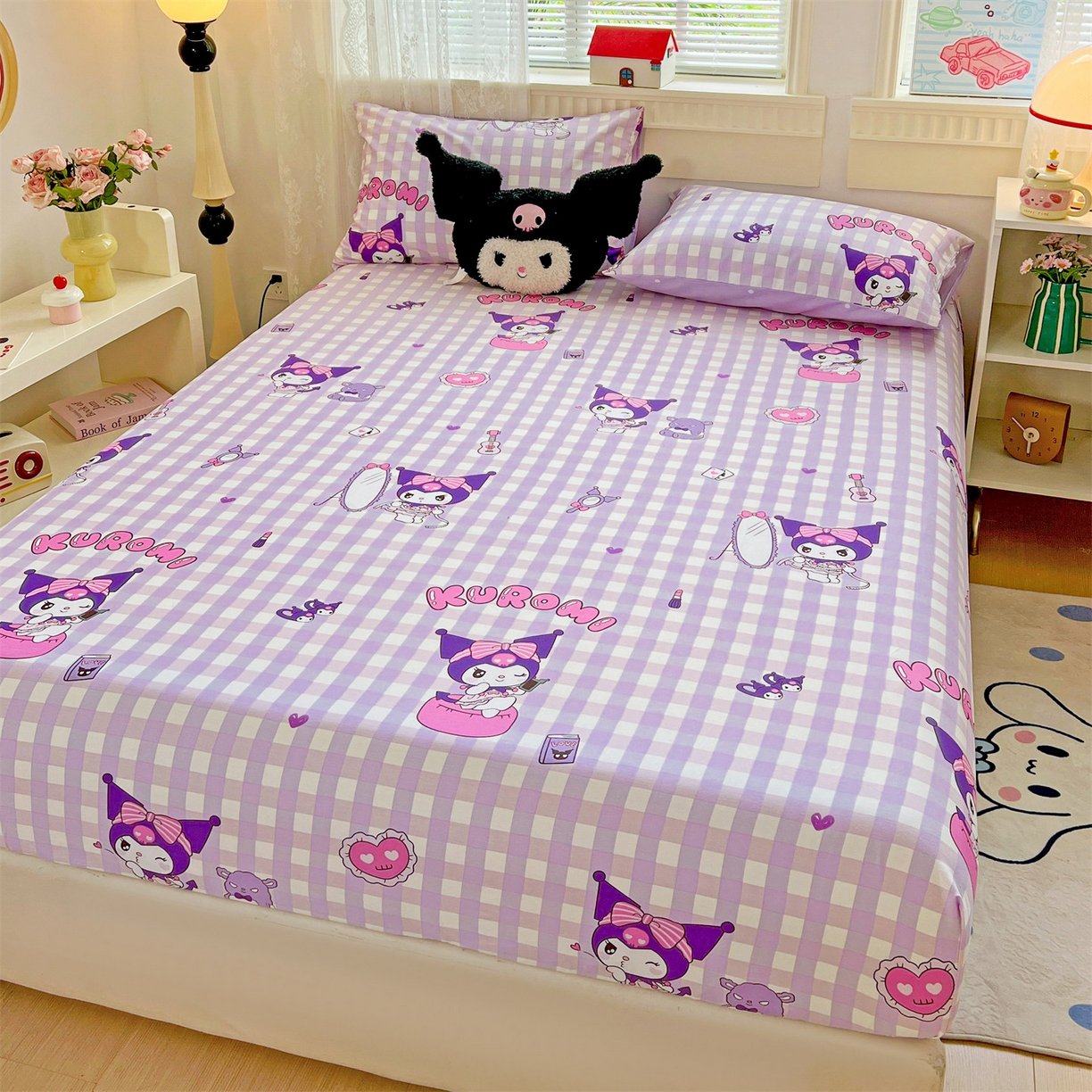 91家纺网 家纺一手货源 找家纺 名兮家居 2025新款全棉纯棉13372经典奥特曼-三丽鸥成人床床笠单件单床笠【含防伪标】 格子库洛米