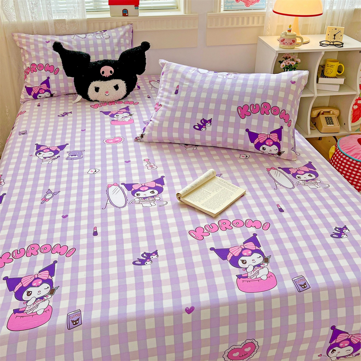 91家纺网 家纺一手货源 找家纺 名兮家居 2025新款全棉纯棉13372经典奥特曼-三丽鸥成人床床笠单件单床笠【含防伪标】 格子库洛米