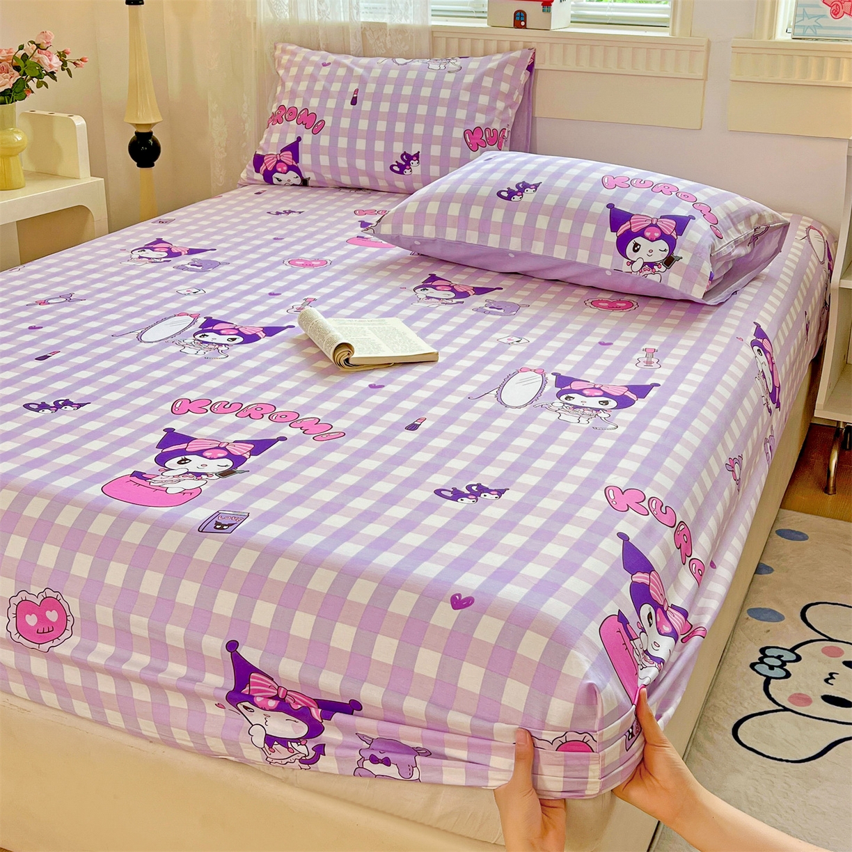 91家纺网 家纺一手货源 找家纺 名兮家居 2025新款全棉纯棉13372经典奥特曼-三丽鸥成人床床笠单件单床笠【含防伪标】 格子库洛米