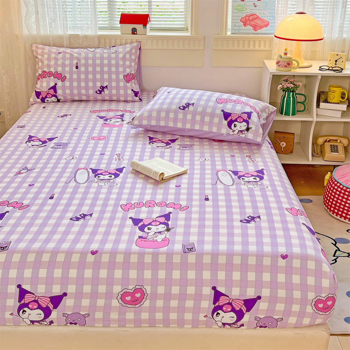 91家纺网 家纺一手货源 找家纺 名兮家居 2025新款全棉纯棉13372经典奥特曼-三丽鸥成人床床笠单件单床笠【含防伪标】 格子库洛米