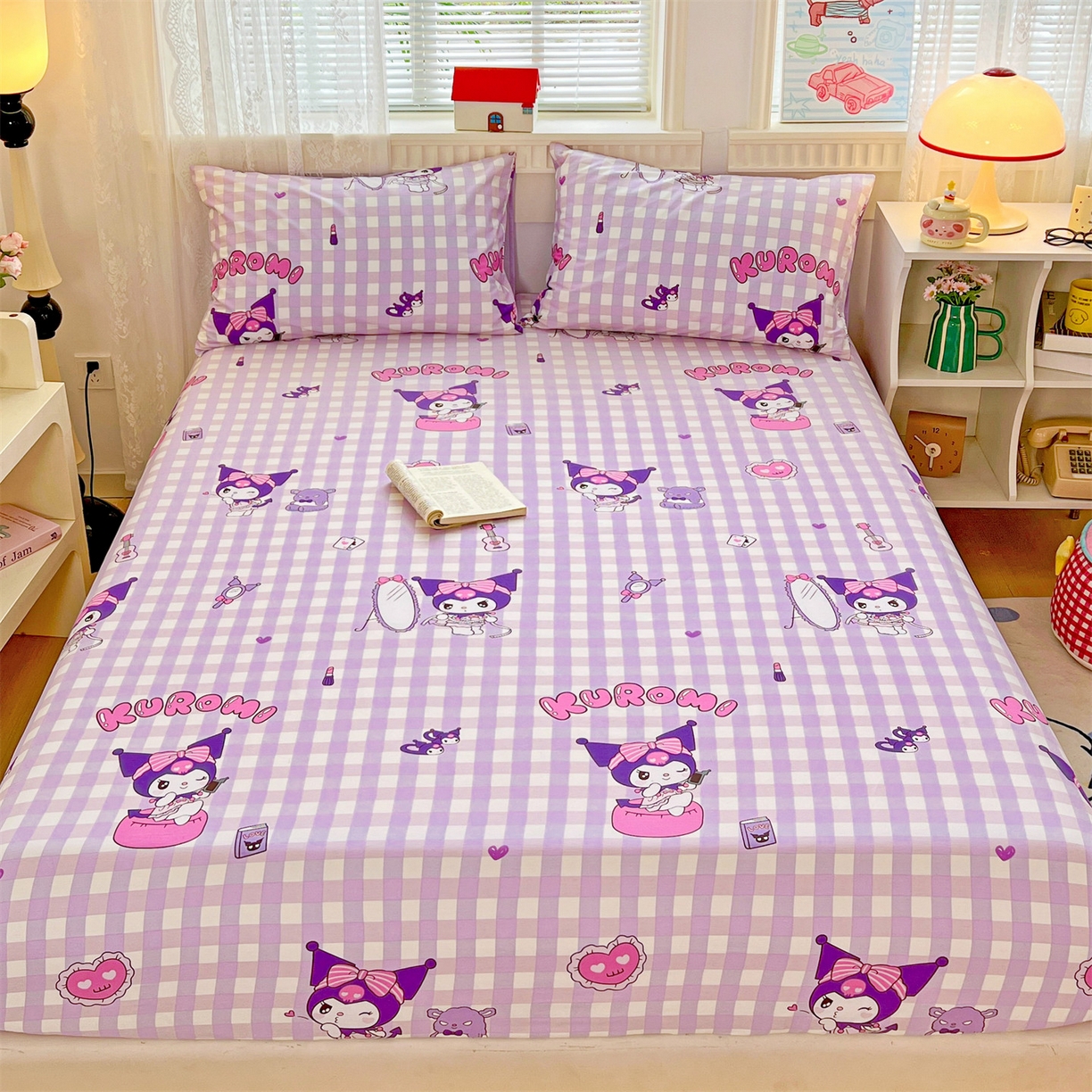 91家纺网 家纺一手货源 找家纺 名兮家居 2025新款全棉纯棉13372经典奥特曼-三丽鸥成人床床笠单件单床笠【含防伪标】 格子库洛米