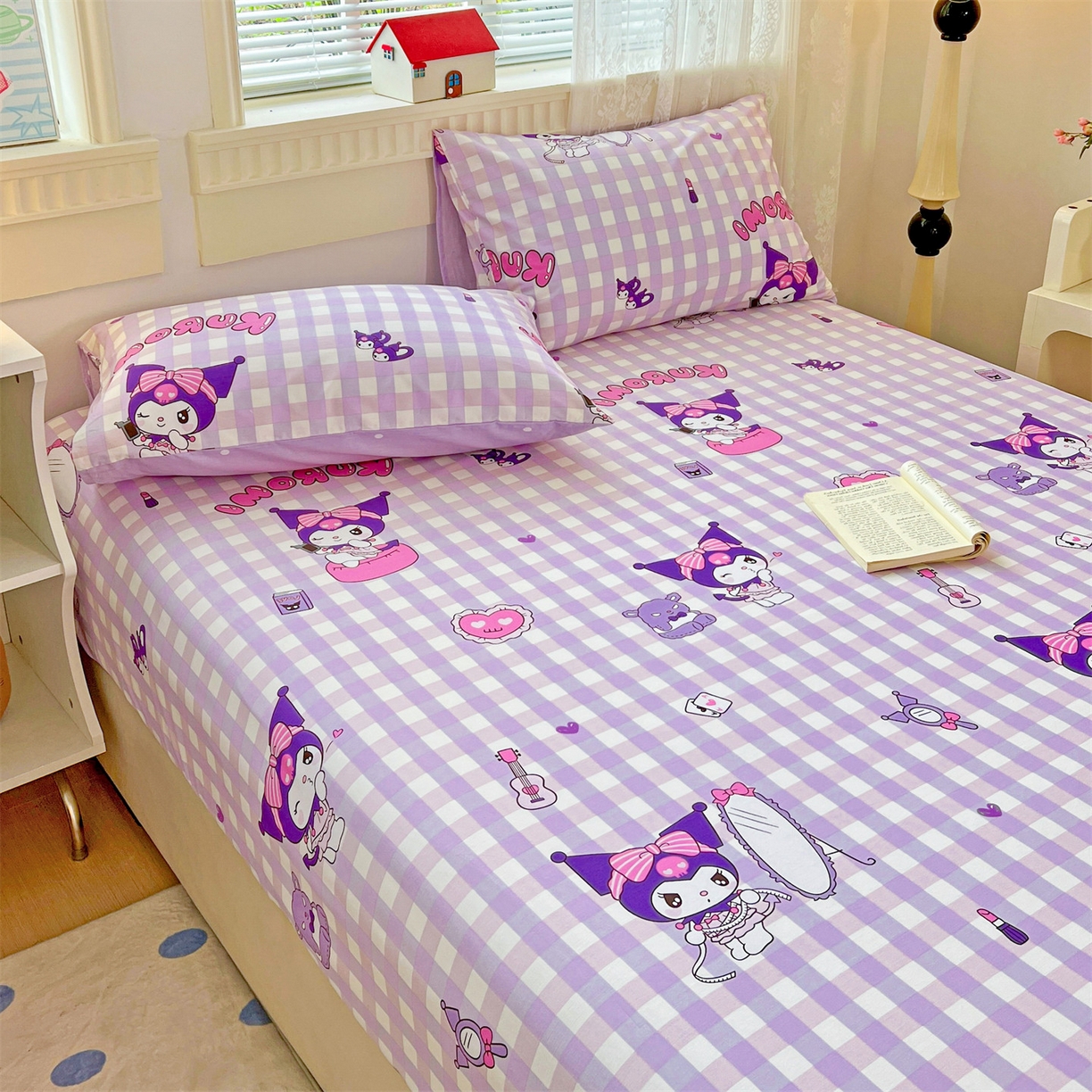 91家纺网 家纺一手货源 找家纺 名兮家居 2025新款全棉纯棉13372经典奥特曼-三丽鸥成人床床笠单件单床笠【含防伪标】 格子库洛米