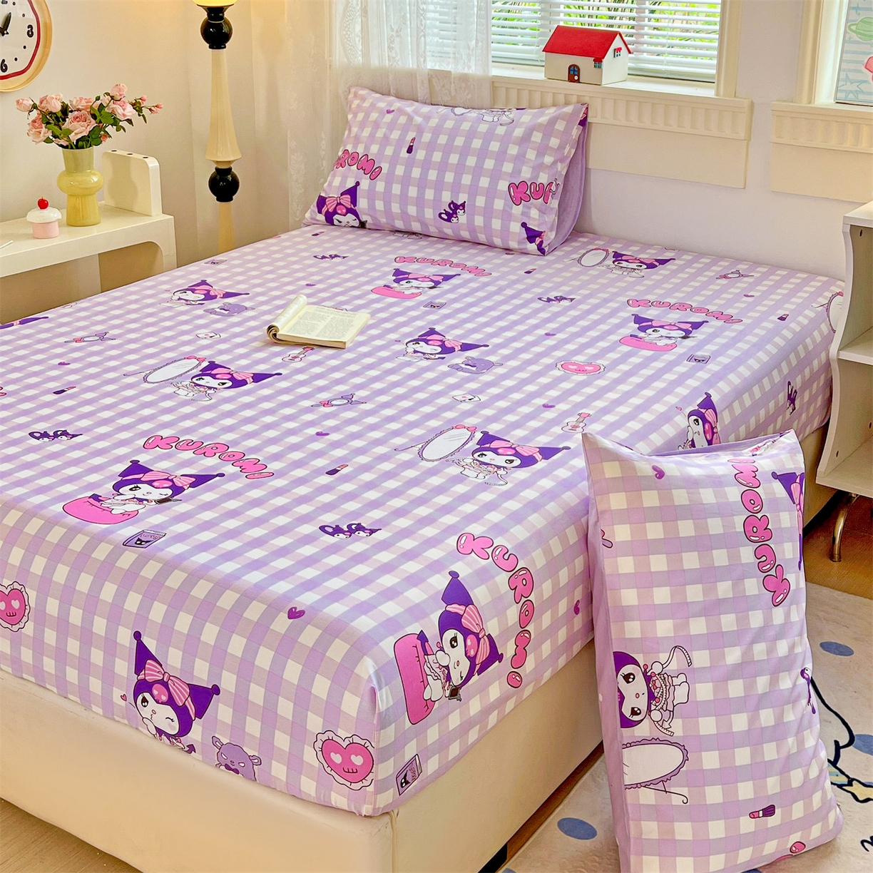 91家纺网 家纺一手货源 找家纺 名兮家居 2025新款全棉纯棉13372经典奥特曼-三丽鸥成人床床笠单件单床笠【含防伪标】 格子库洛米