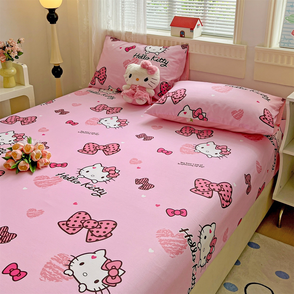 91家纺网 家纺一手货源 找家纺 名兮家居 2025新款全棉纯棉13372经典奥特曼-三丽鸥成人床床笠单件单床笠【含防伪标】 蝴蝶结kt