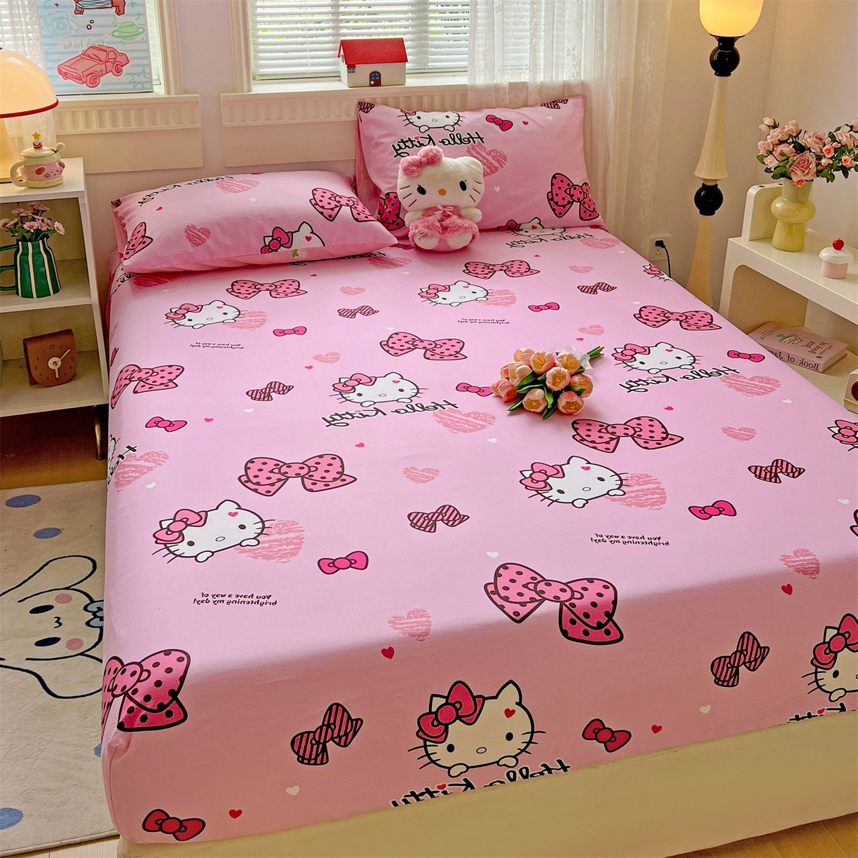 91家纺网 家纺一手货源 找家纺 名兮家居 2025新款全棉纯棉13372经典奥特曼-三丽鸥成人床床笠单件单床笠【含防伪标】 蝴蝶结kt