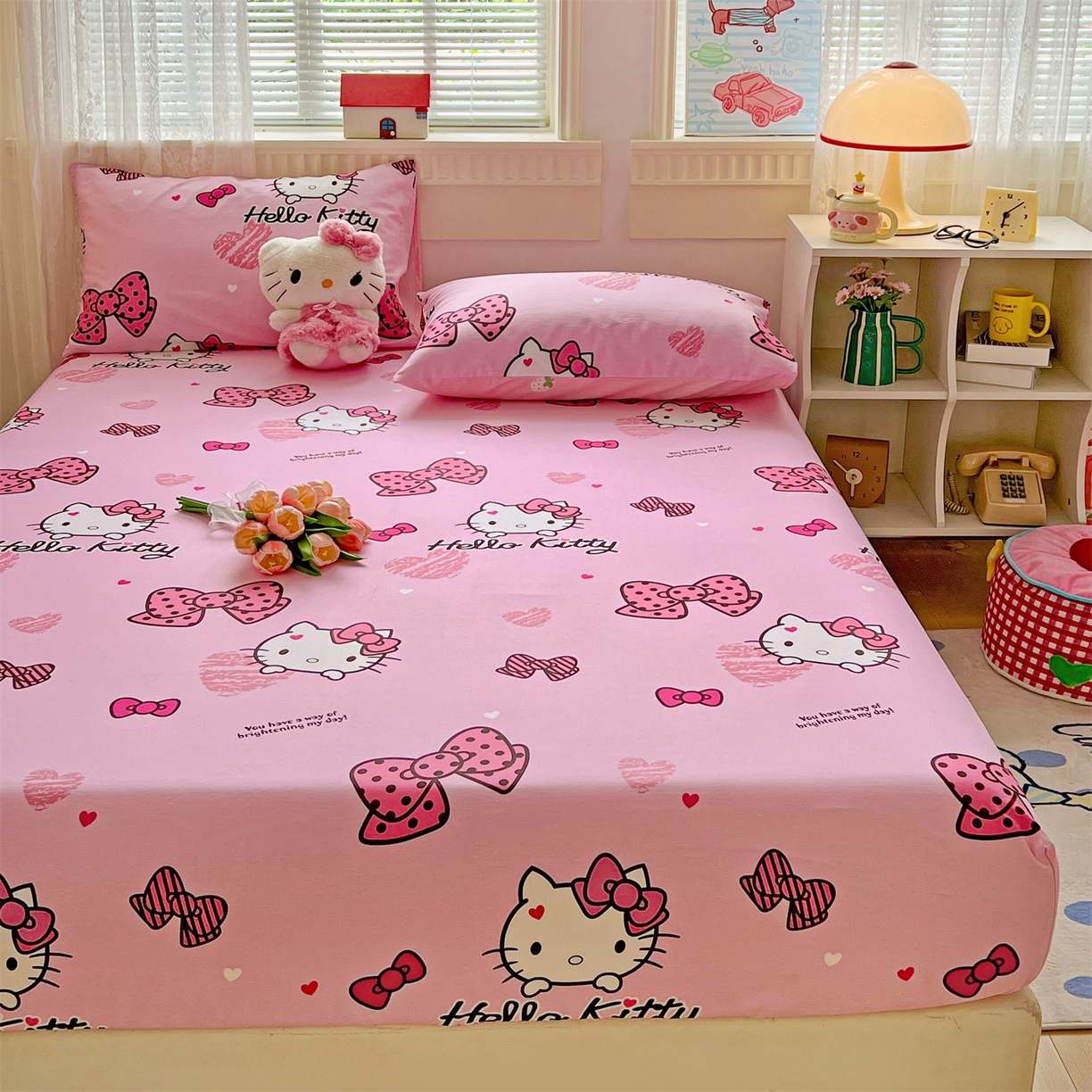 91家纺网 家纺一手货源 找家纺 名兮家居 2025新款全棉纯棉13372经典奥特曼-三丽鸥成人床床笠单件单床笠【含防伪标】 蝴蝶结kt