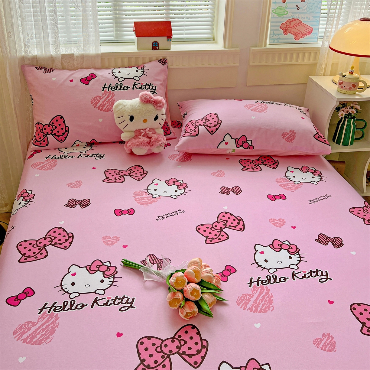 91家纺网 家纺一手货源 找家纺 名兮家居 2025新款全棉纯棉13372经典奥特曼-三丽鸥成人床床笠单件单床笠【含防伪标】 蝴蝶结kt