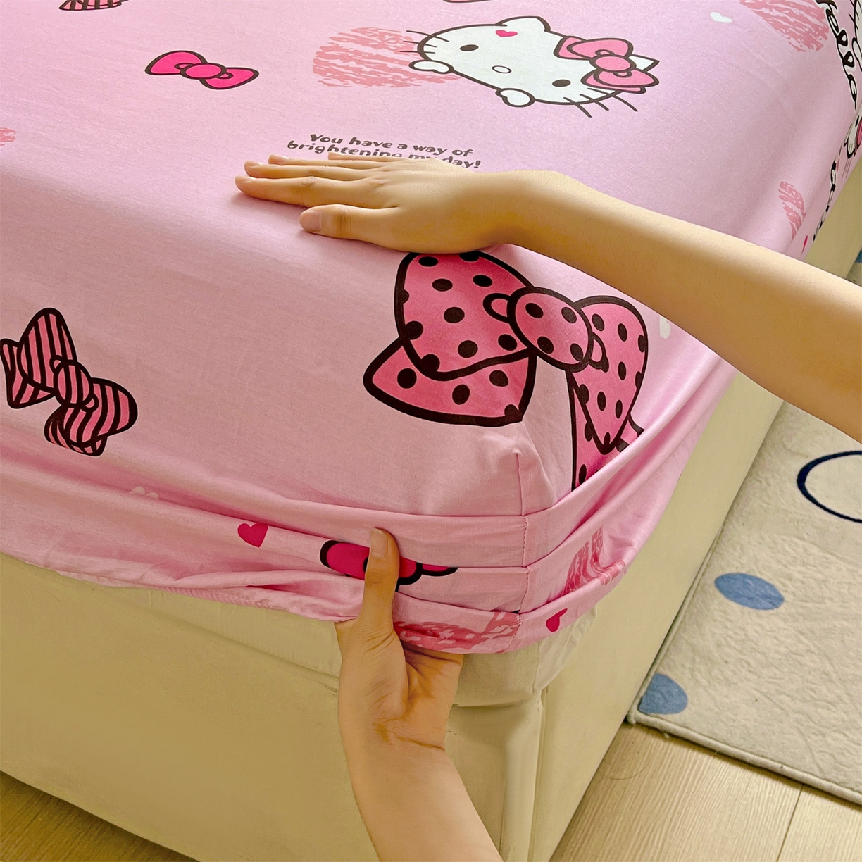 91家纺网 家纺一手货源 找家纺 名兮家居 2025新款全棉纯棉13372经典奥特曼-三丽鸥成人床床笠单件单床笠【含防伪标】 蝴蝶结kt