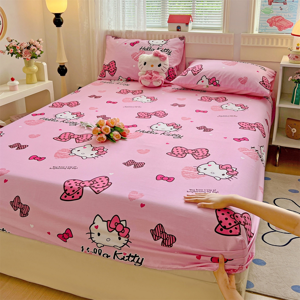 91家纺网 家纺一手货源 找家纺 名兮家居 2025新款全棉纯棉13372经典奥特曼-三丽鸥成人床床笠单件单床笠【含防伪标】 蝴蝶结kt