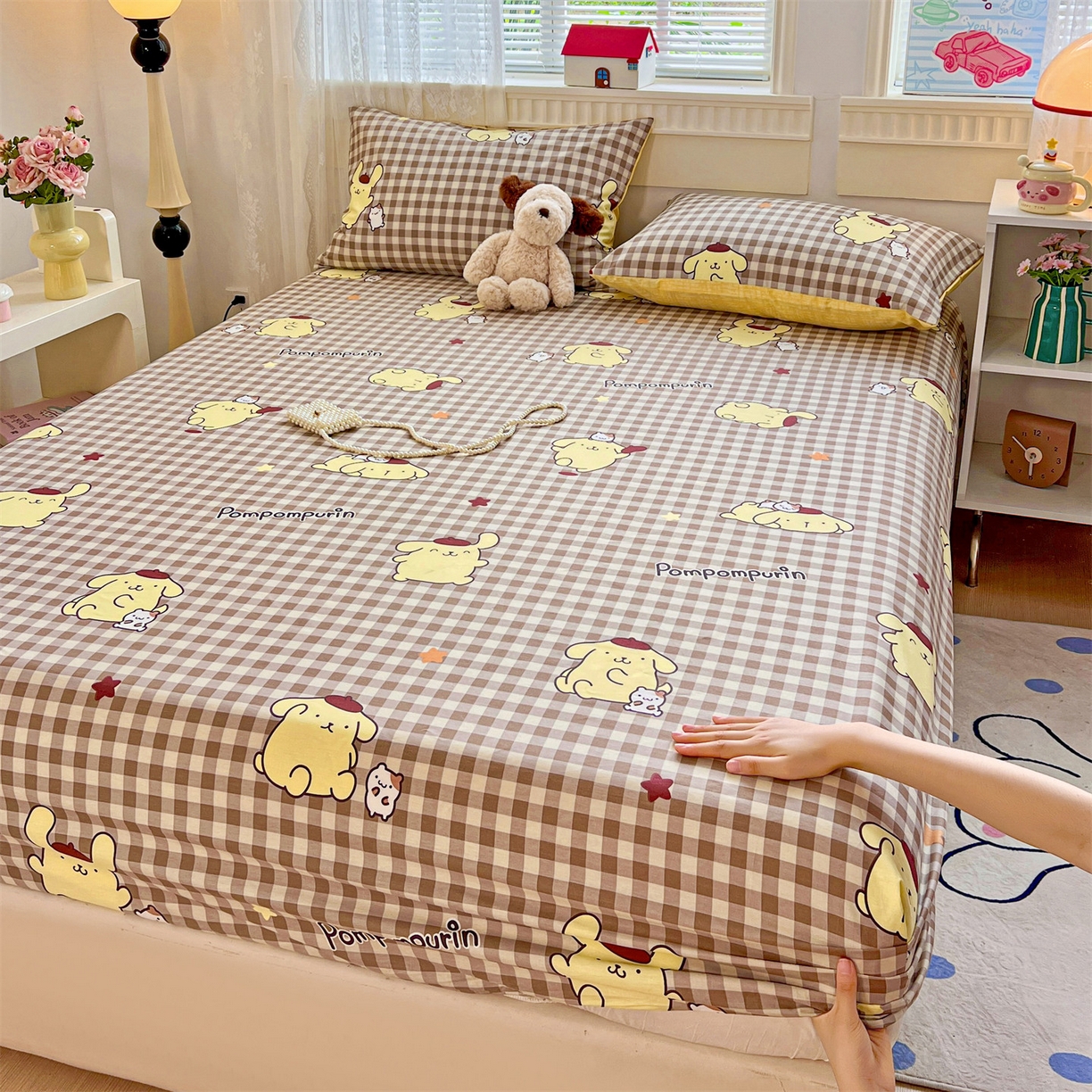 91家纺网 家纺一手货源 找家纺 名兮家居 2025新款全棉纯棉13372经典奥特曼-三丽鸥成人床床笠单件单床笠【含防伪标】 焦糖布丁狗