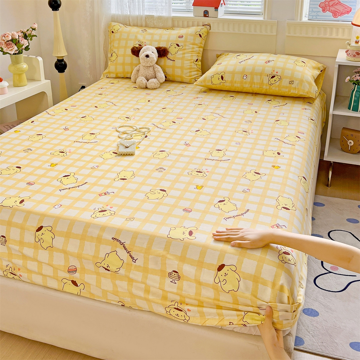 91家纺网 家纺一手货源 找家纺 名兮家居 2025新款全棉纯棉13372经典奥特曼-三丽鸥成人床床笠单件单床笠【含防伪标】 可可布丁狗