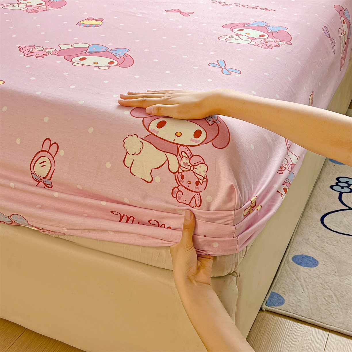 91家纺网 家纺一手货源 找家纺 名兮家居 2025新款全棉纯棉13372经典奥特曼-三丽鸥成人床床笠单件单床笠【含防伪标】 魔法美乐蒂