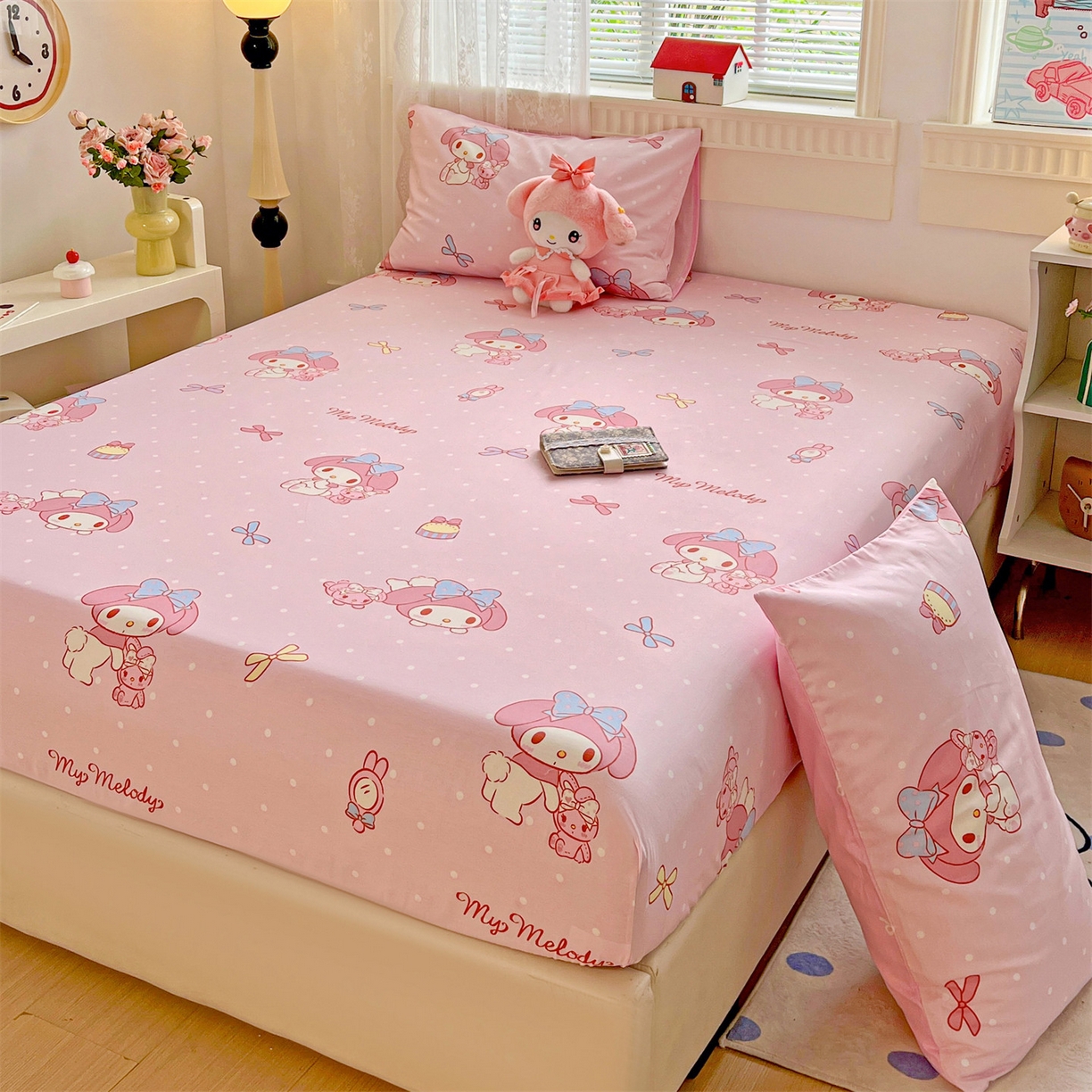 91家纺网 家纺一手货源 找家纺 名兮家居 2025新款全棉纯棉13372经典奥特曼-三丽鸥成人床床笠单件单床笠【含防伪标】 魔法美乐蒂