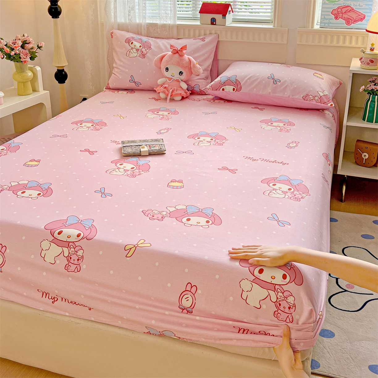 91家纺网 家纺一手货源 找家纺 名兮家居 2025新款全棉纯棉13372经典奥特曼-三丽鸥成人床床笠单件单床笠【含防伪标】 魔法美乐蒂