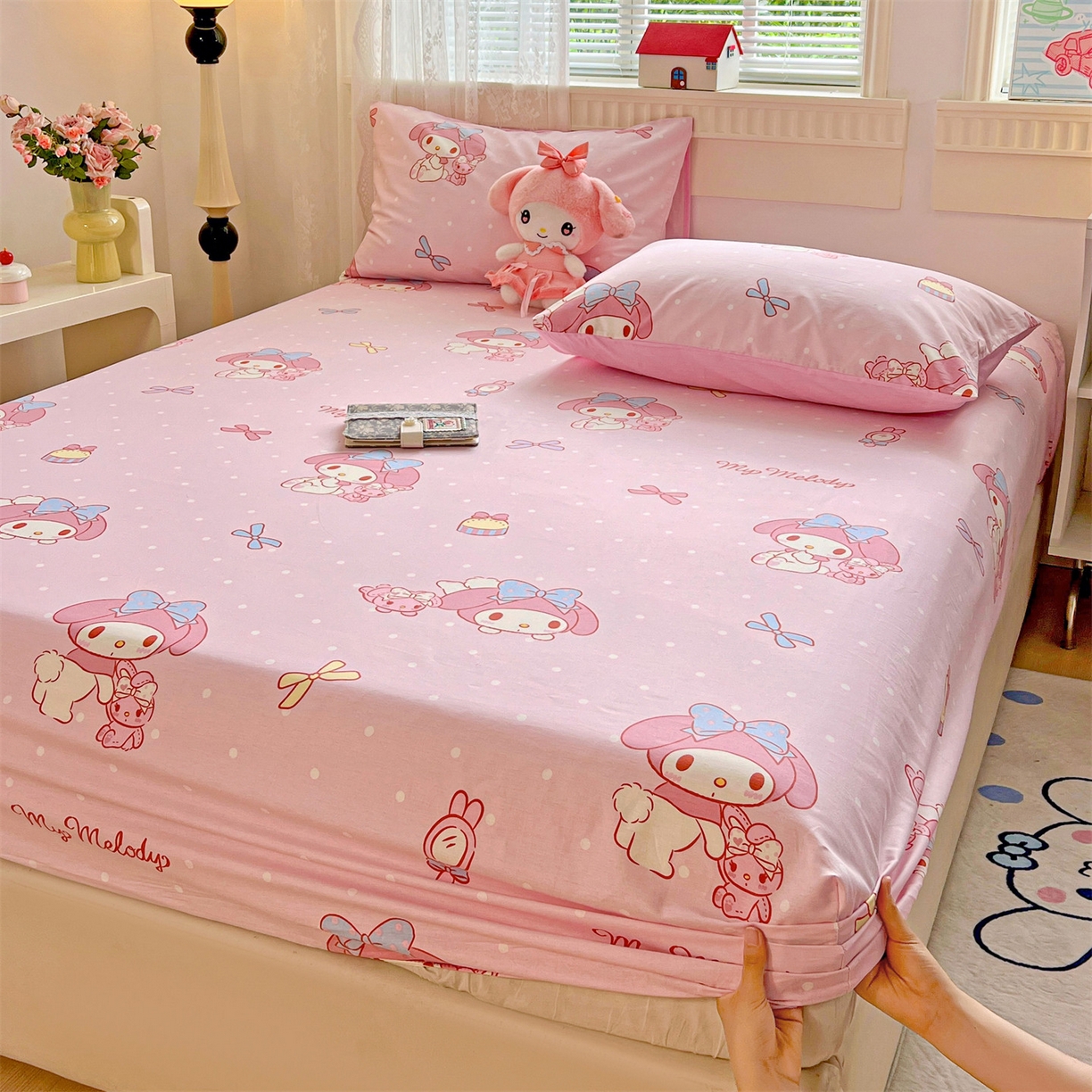 91家纺网 家纺一手货源 找家纺 名兮家居 2025新款全棉纯棉13372经典奥特曼-三丽鸥成人床床笠单件单床笠【含防伪标】 魔法美乐蒂