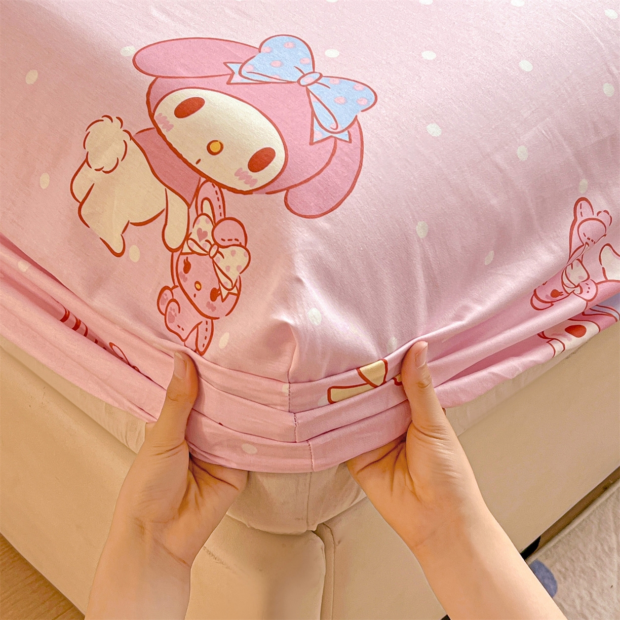 91家纺网 家纺一手货源 找家纺 名兮家居 2025新款全棉纯棉13372经典奥特曼-三丽鸥成人床床笠单件单床笠【含防伪标】 魔法美乐蒂