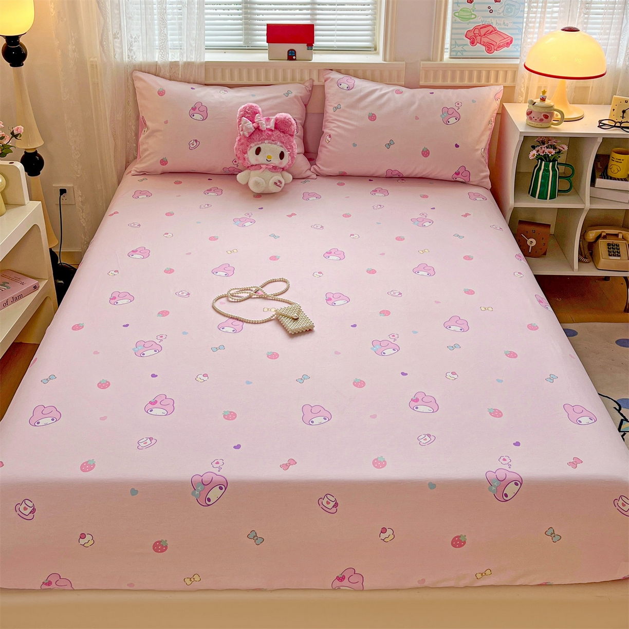 91家纺网 家纺一手货源 找家纺 名兮家居 2025新款全棉纯棉13372经典奥特曼-三丽鸥成人床床笠单件单床笠【含防伪标】 俏皮美乐蒂