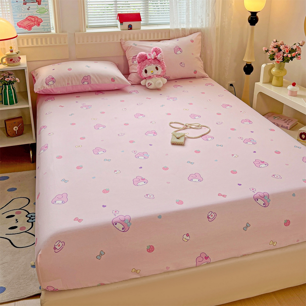 91家纺网 家纺一手货源 找家纺 名兮家居 2025新款全棉纯棉13372经典奥特曼-三丽鸥成人床床笠单件单床笠【含防伪标】 俏皮美乐蒂