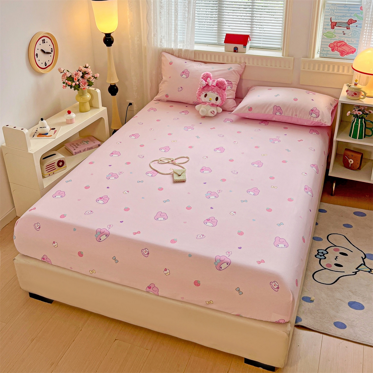 91家纺网 家纺一手货源 找家纺 名兮家居 2025新款全棉纯棉13372经典奥特曼-三丽鸥成人床床笠单件单床笠【含防伪标】 俏皮美乐蒂