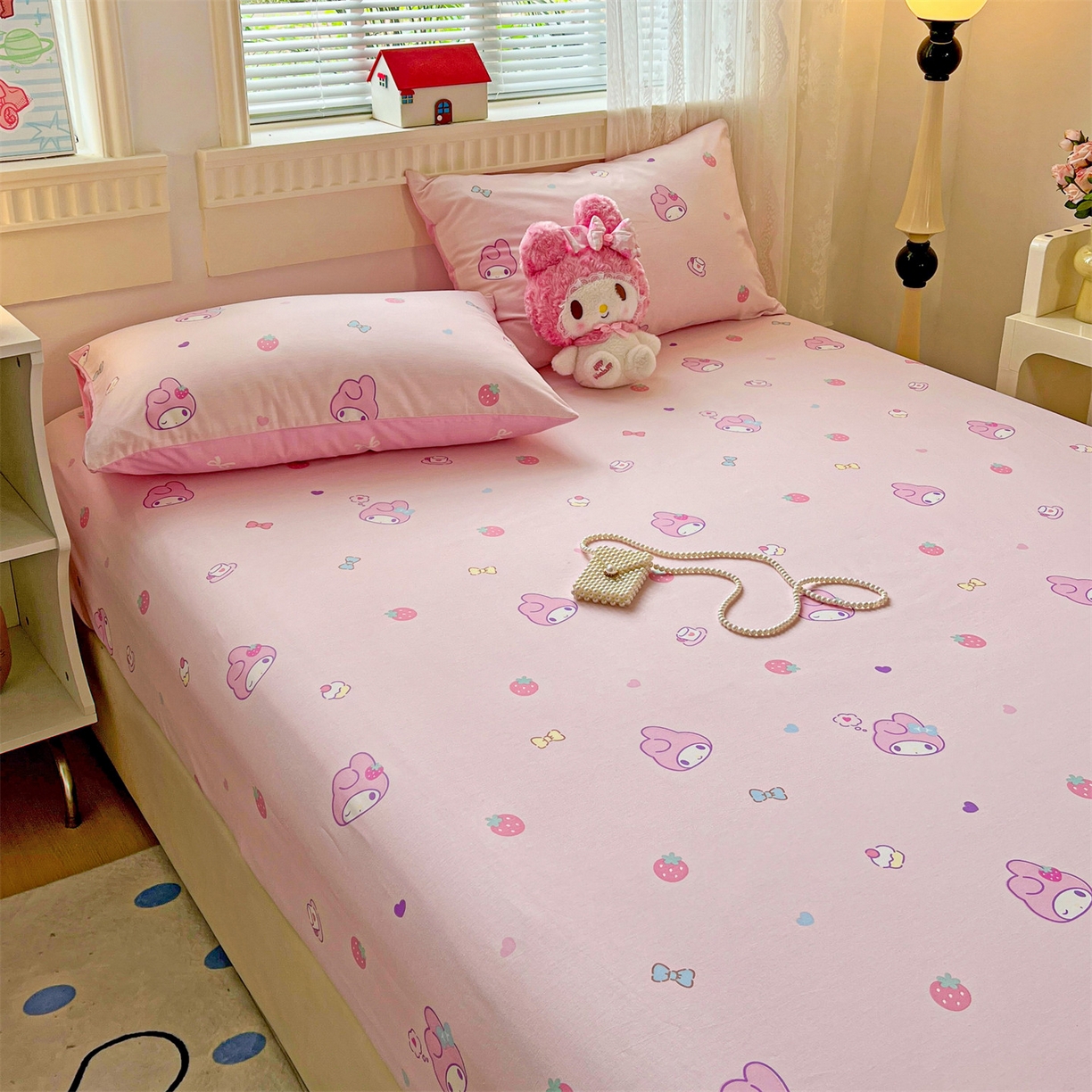 91家纺网 家纺一手货源 找家纺 名兮家居 2025新款全棉纯棉13372经典奥特曼-三丽鸥成人床床笠单件单床笠【含防伪标】 俏皮美乐蒂