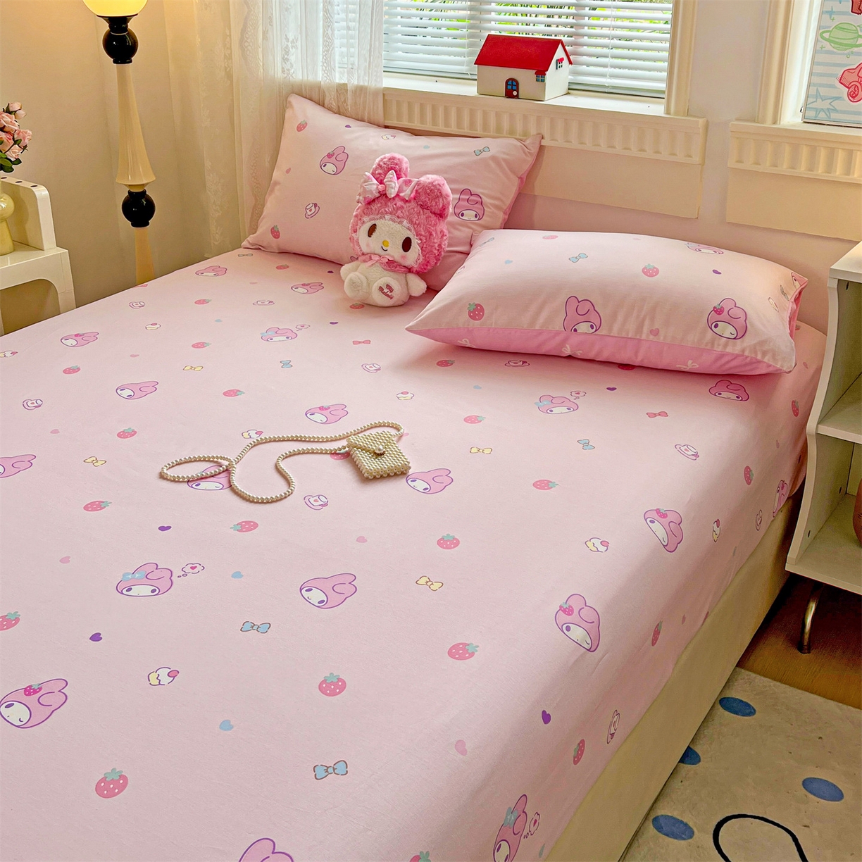 91家纺网 家纺一手货源 找家纺 名兮家居 2025新款全棉纯棉13372经典奥特曼-三丽鸥成人床床笠单件单床笠【含防伪标】 俏皮美乐蒂