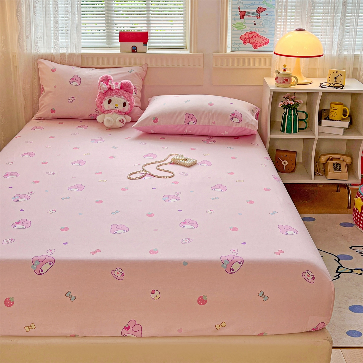 91家纺网 家纺一手货源 找家纺 名兮家居 2025新款全棉纯棉13372经典奥特曼-三丽鸥成人床床笠单件单床笠【含防伪标】 俏皮美乐蒂