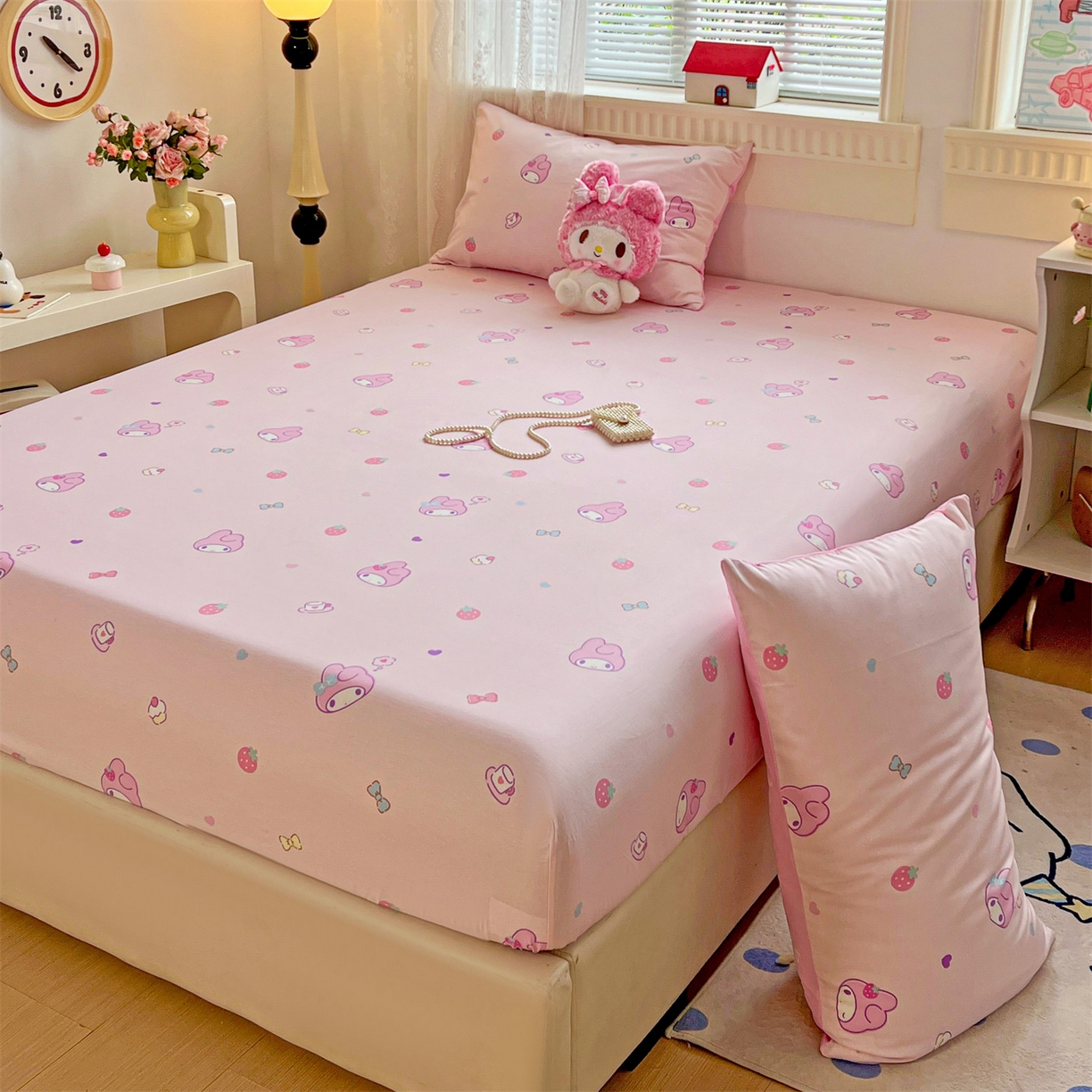 91家纺网 家纺一手货源 找家纺 名兮家居 2025新款全棉纯棉13372经典奥特曼-三丽鸥成人床床笠单件单床笠【含防伪标】 俏皮美乐蒂