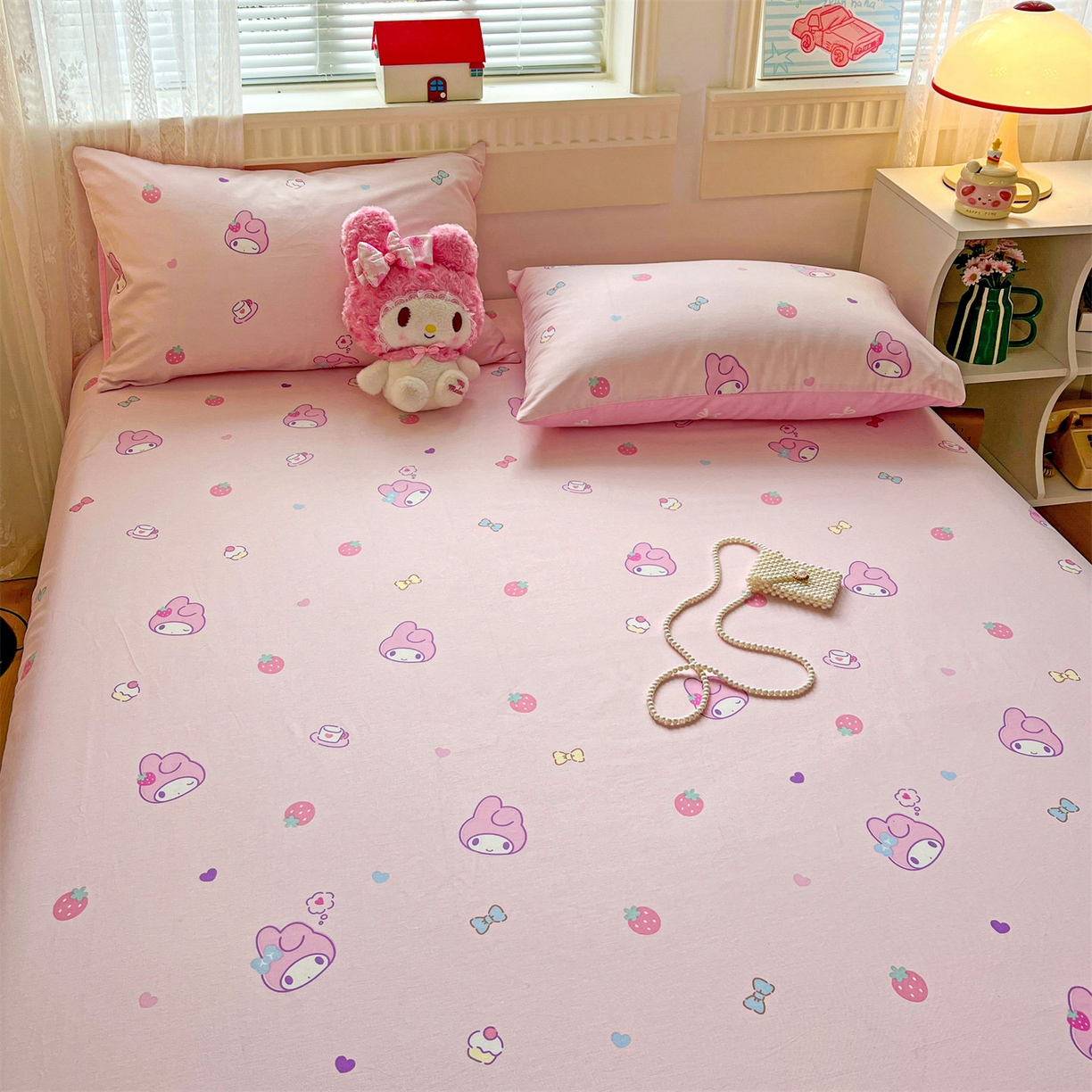 91家纺网 家纺一手货源 找家纺 名兮家居 2025新款全棉纯棉13372经典奥特曼-三丽鸥成人床床笠单件单床笠【含防伪标】 俏皮美乐蒂